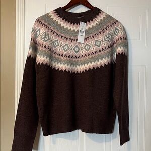Red Wine and Pink Fair Isle Sweater